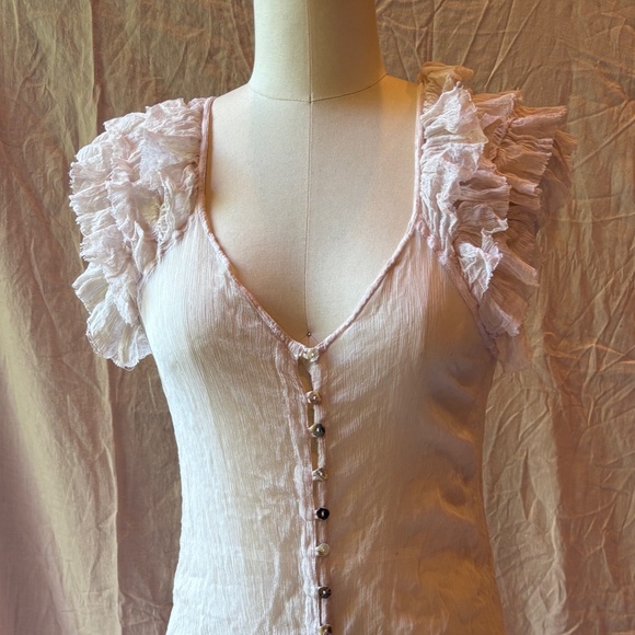 Silk organza sheer tunic dress in pale pink by Baby Ceylon London. Size US4-US10 - Picture 3 of 5